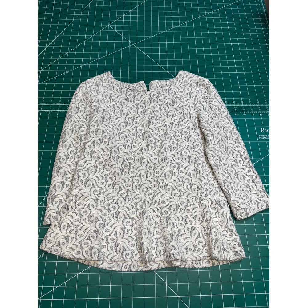 J.Crew Women Ivory Floral Lace Peplum Top 3/4 Sleeve Exposed Back Zip Small